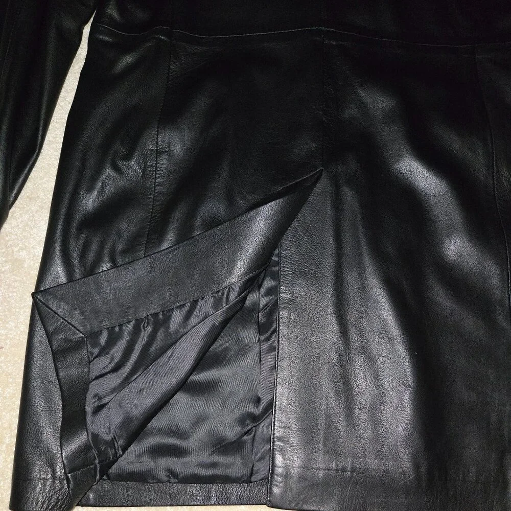 Vera Pelle Made in Italy Men's Black Leather Top Coat Size‎ 38/52 Fully Lined